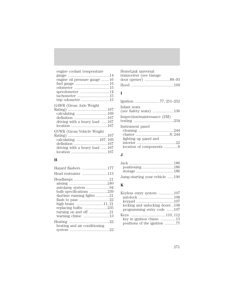 Index | Mercury Mountaineer 2001 User Manual | Page 271 / 280