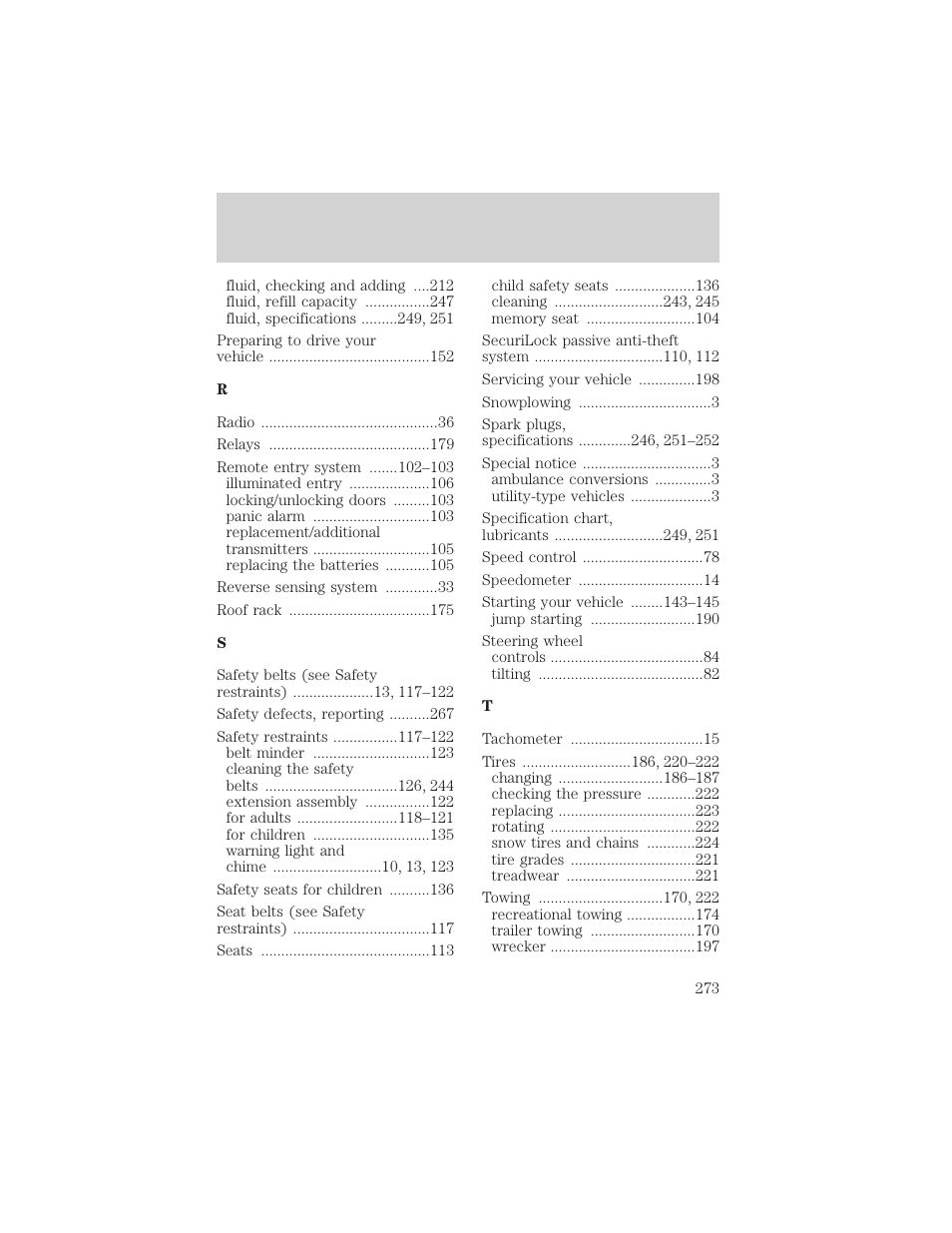 Index | Mercury Mountaineer 2001 User Manual | Page 273 / 280