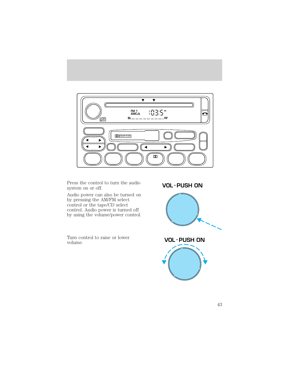 Controls and features, Vol - push on | Mercury Mountaineer 2001 User Manual | Page 43 / 280