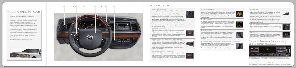 2005 grand marquis, Interior features, Electronic automatic temperature control system | If equipped) | Mercury 2005 User Manual | Page 2 / 2