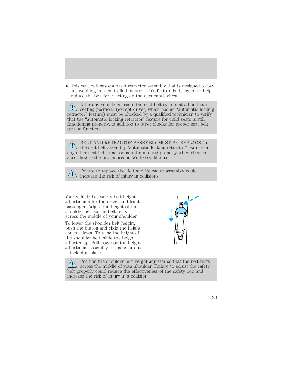 Seating and safety restraints | Mercury 1999 Mountaineer User Manual | Page 123 / 248