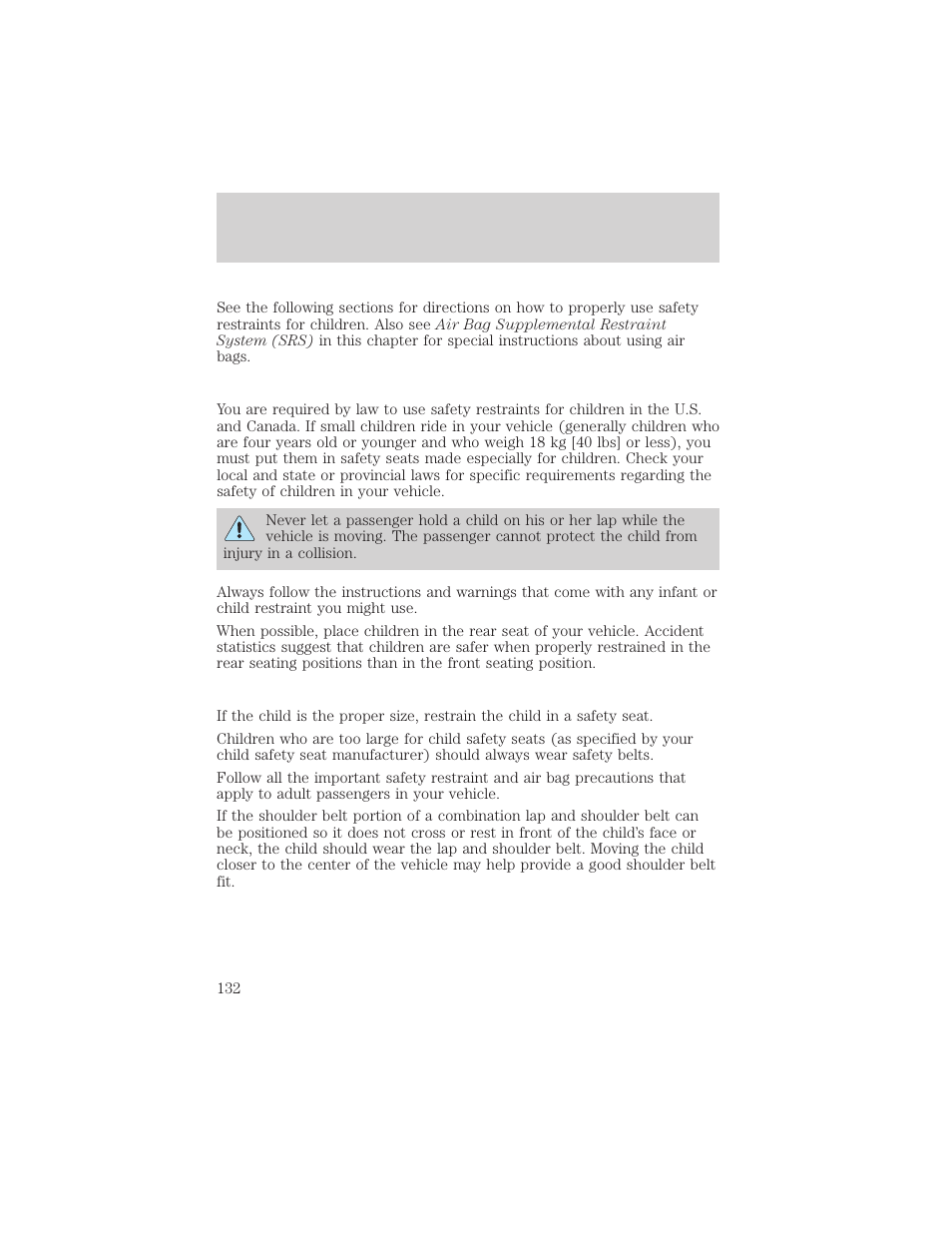 Seating and safety restraints | Mercury 1999 Mountaineer User Manual | Page 132 / 248