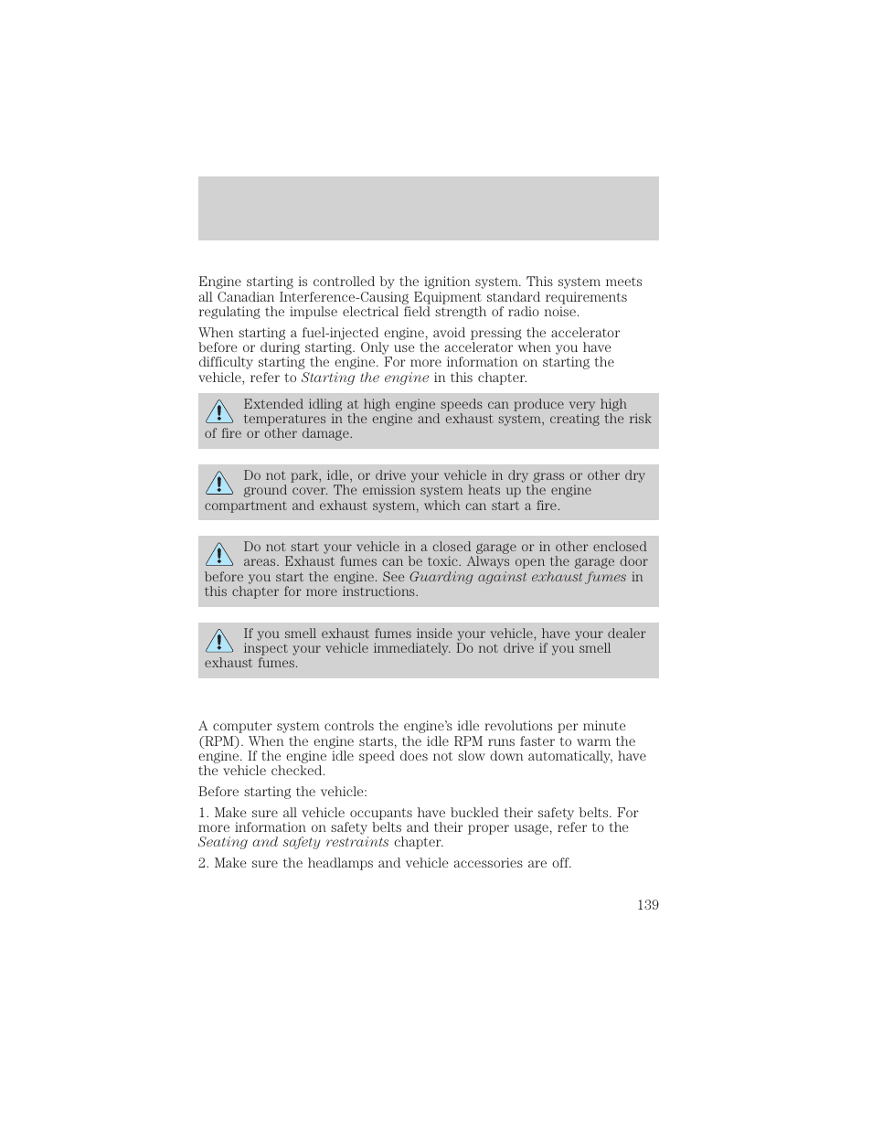 Starting | Mercury 1999 Mountaineer User Manual | Page 139 / 248