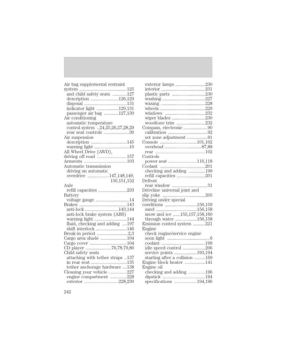 Index | Mercury 1999 Mountaineer User Manual | Page 242 / 248