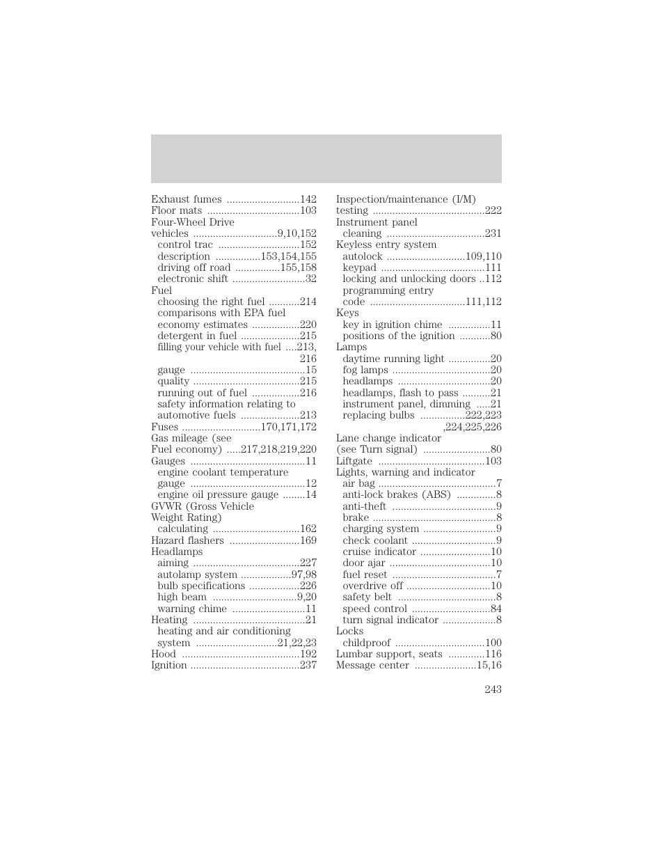 Index | Mercury 1999 Mountaineer User Manual | Page 243 / 248