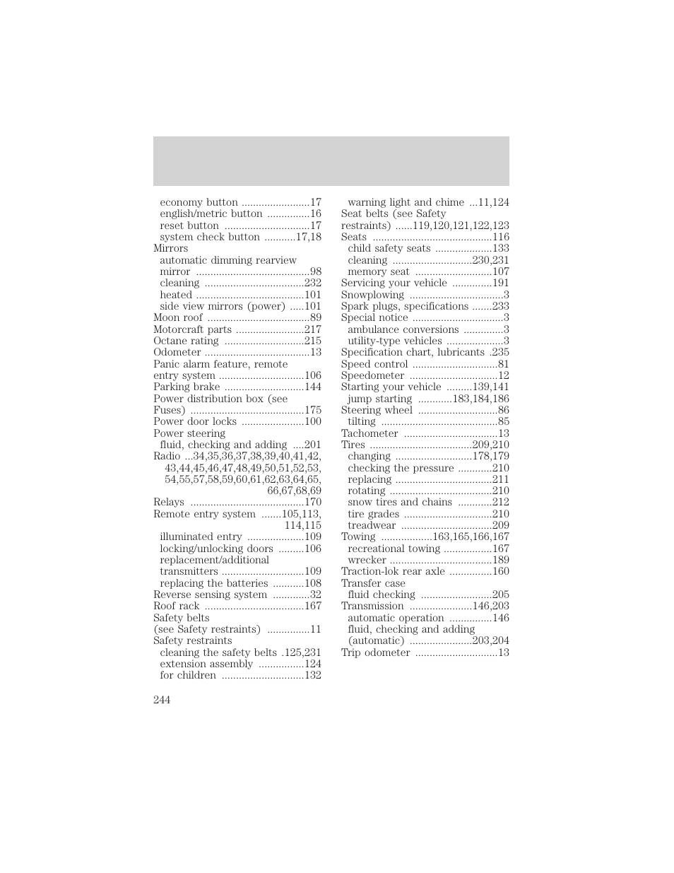 Index | Mercury 1999 Mountaineer User Manual | Page 244 / 248