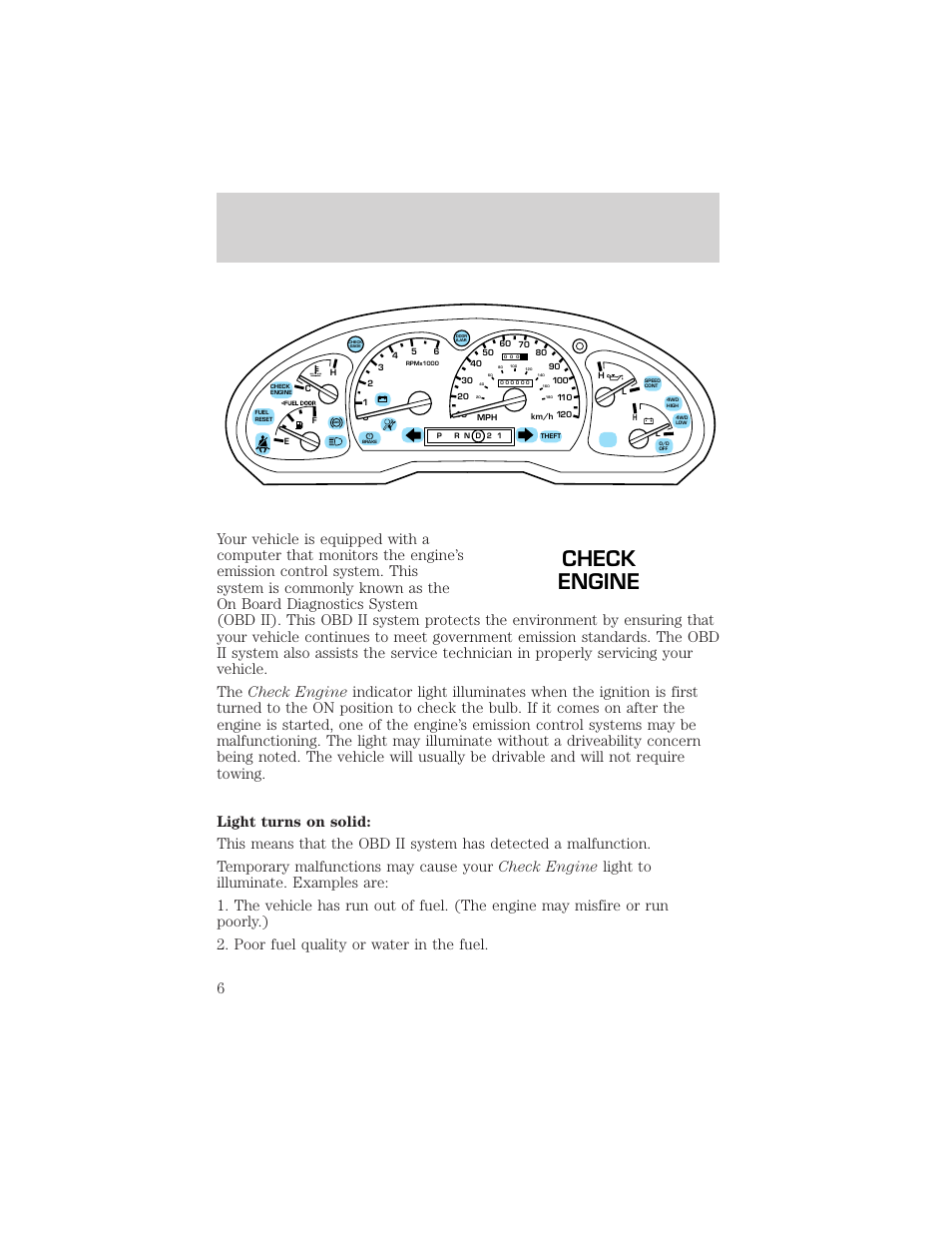 Check engine, Instrumentation | Mercury 1999 Mountaineer User Manual | Page 6 / 248