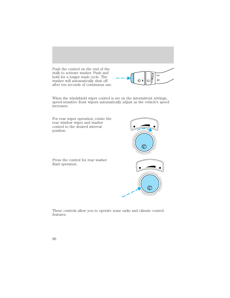 Controls and features, Push | Mercury 1999 Mountaineer User Manual | Page 86 / 248