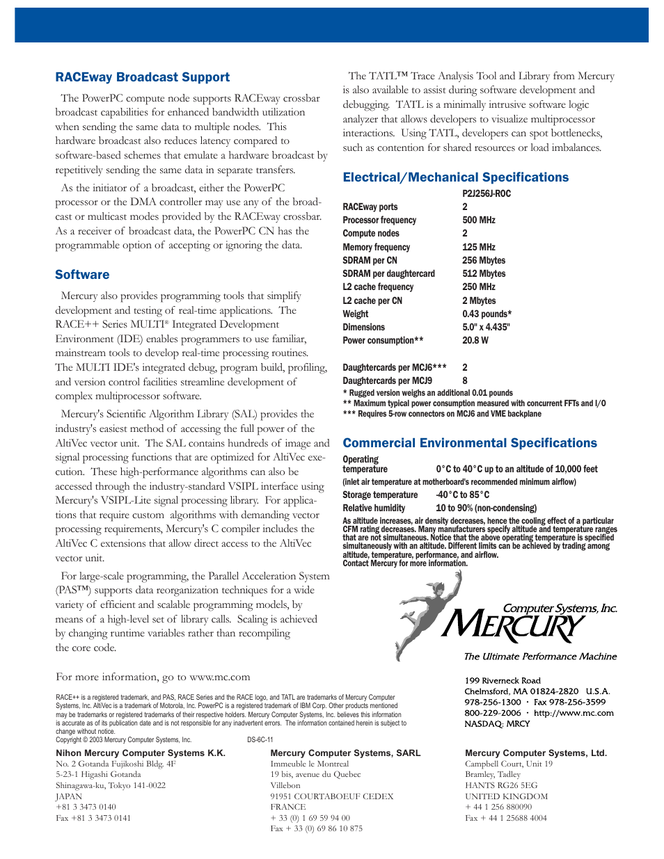 Raceway broadcast support, Software, Electrical/mechanical specifications | Commercial environmental specifications | Mercury 7410 User Manual | Page 4 / 4