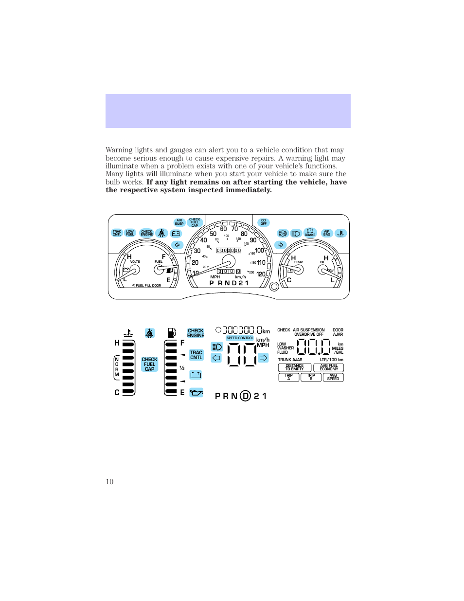 Instrument cluster | Mercury Grand Marquis 2002 User Manual | Page 10 / 248