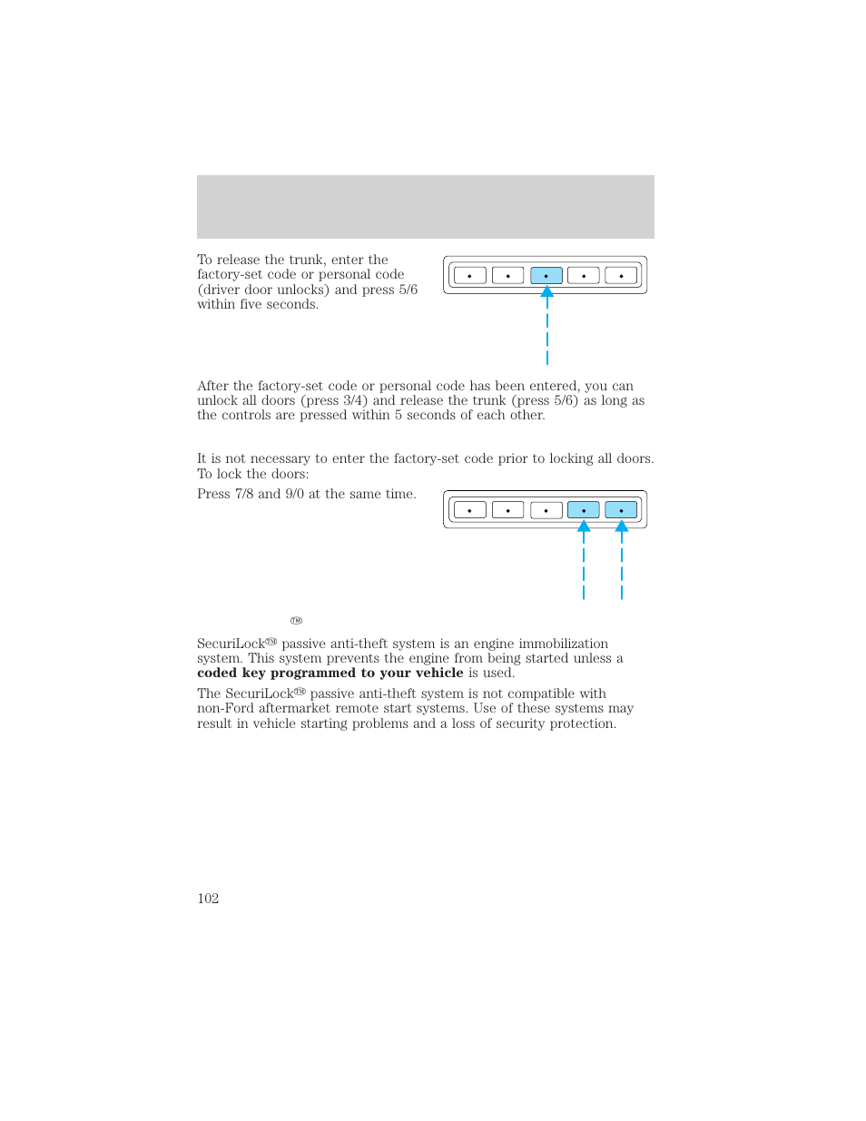 Locks and security | Mercury Grand Marquis 2002 User Manual | Page 102 / 248