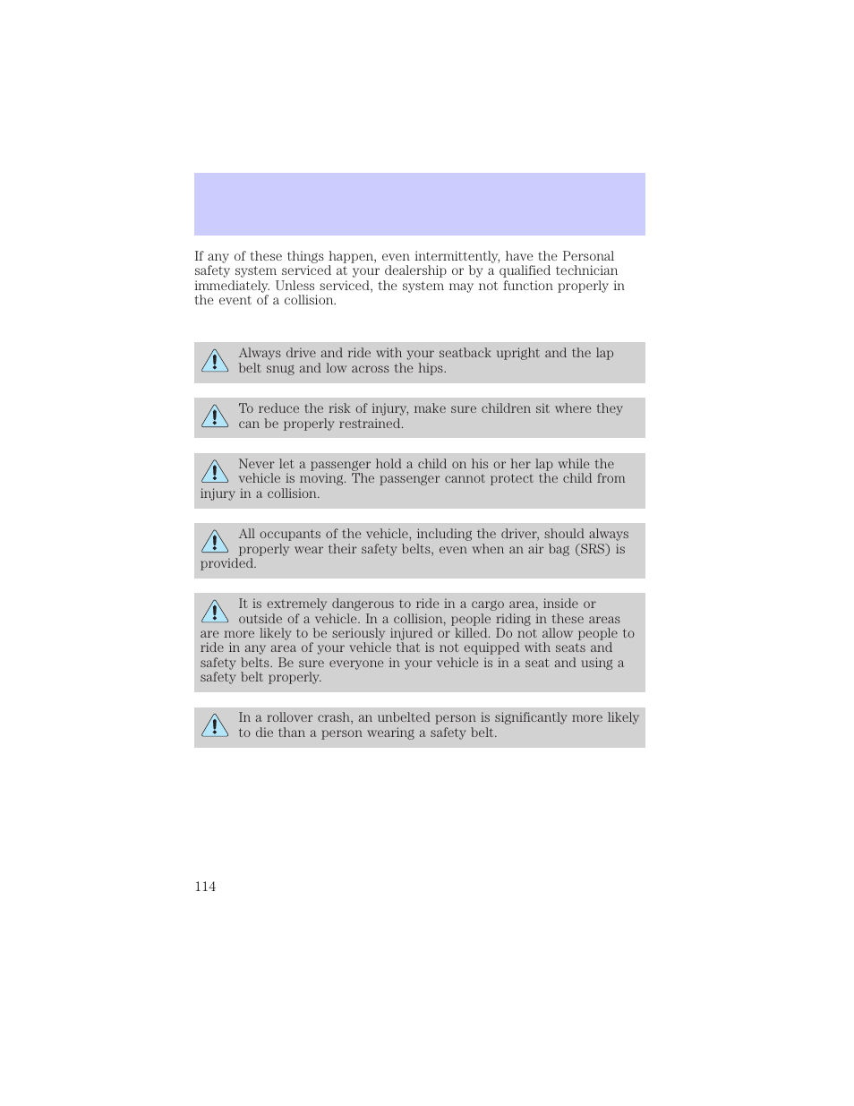 Seating and safety restraints | Mercury Grand Marquis 2002 User Manual | Page 114 / 248