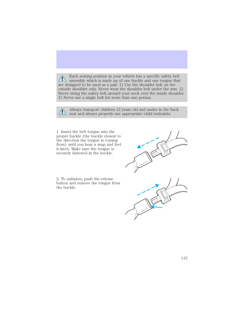 Seating and safety restraints | Mercury Grand Marquis 2002 User Manual | Page 115 / 248