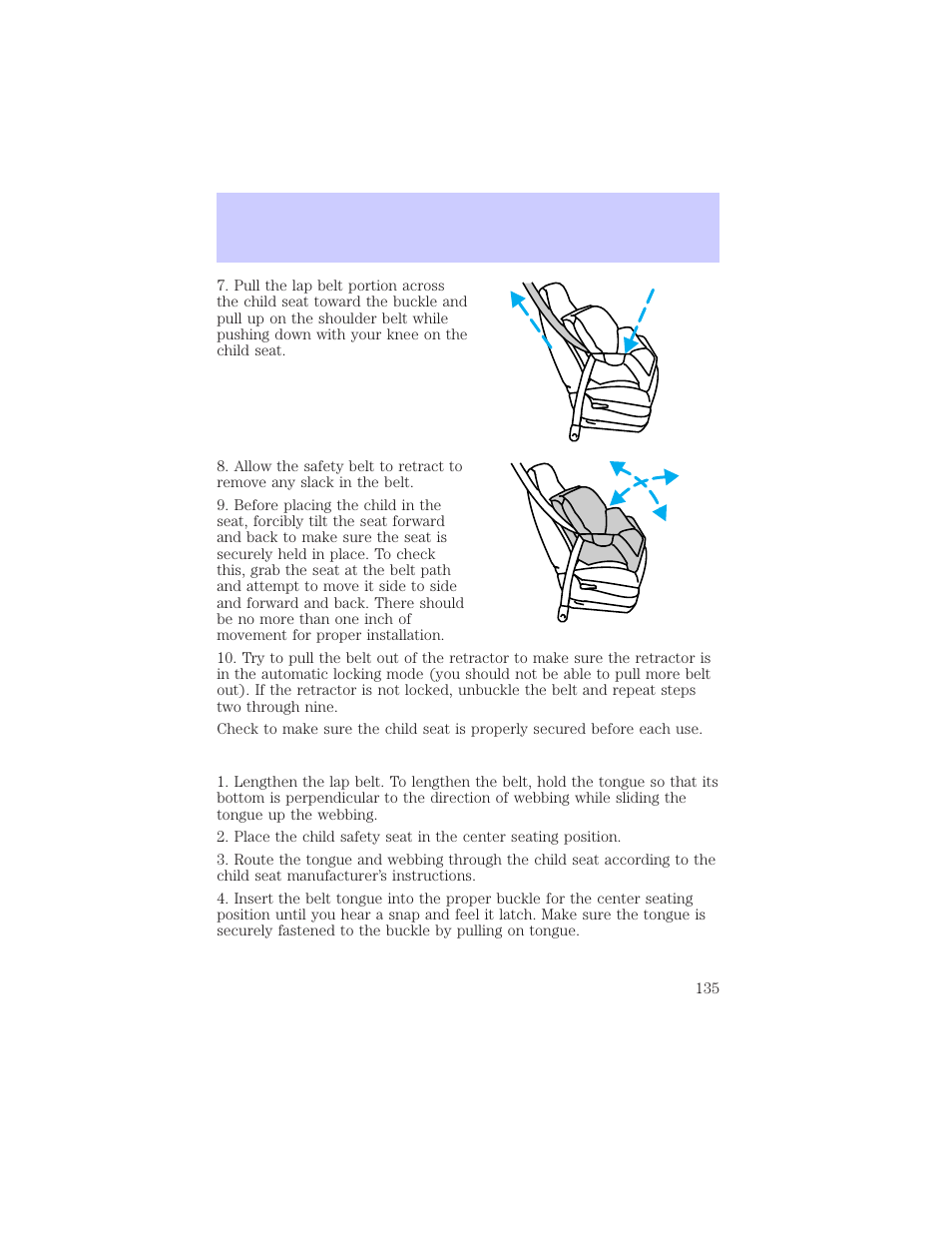 Seating and safety restraints | Mercury Grand Marquis 2002 User Manual | Page 135 / 248