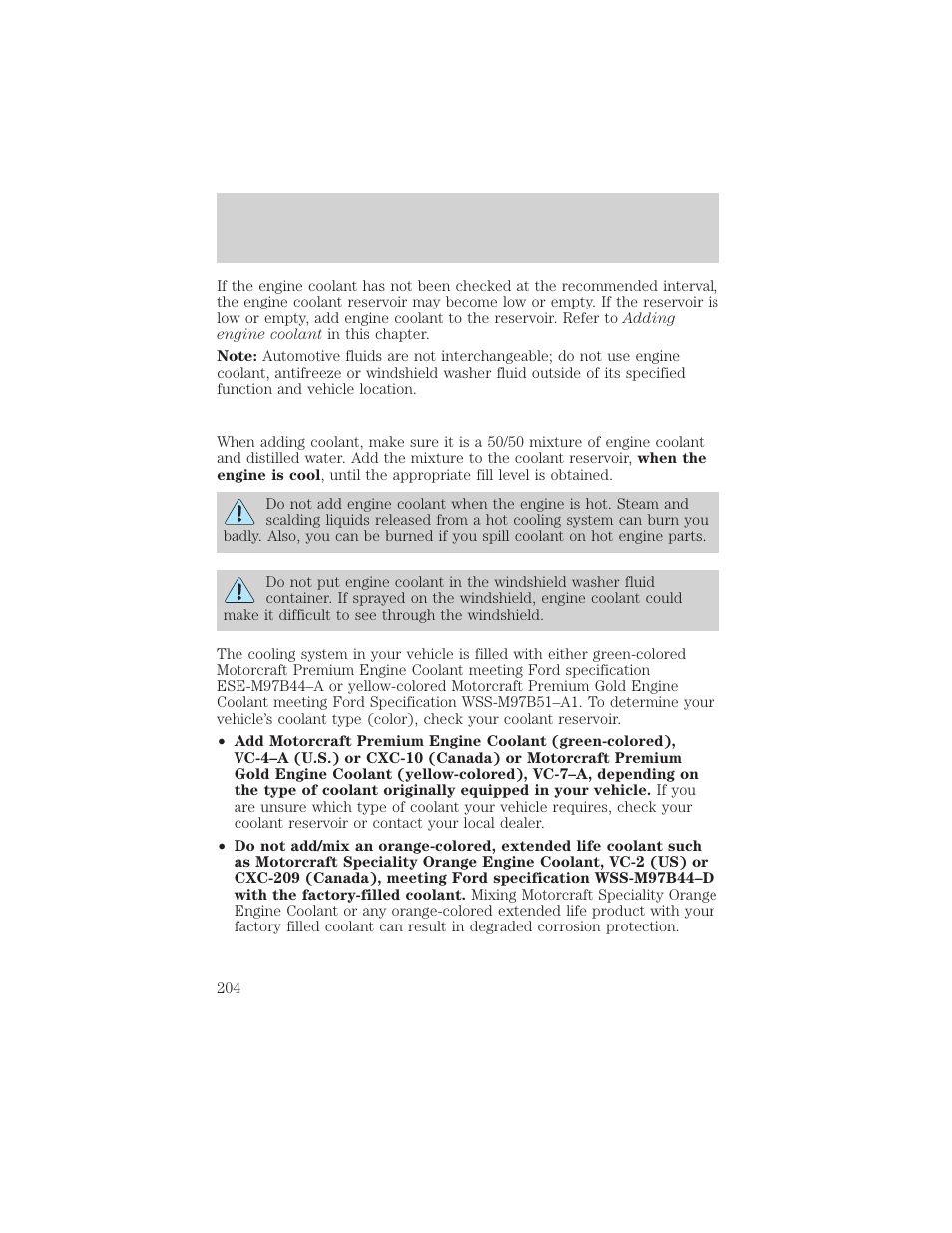 Maintenance and specifications | Mercury Grand Marquis 2002 User Manual | Page 204 / 248