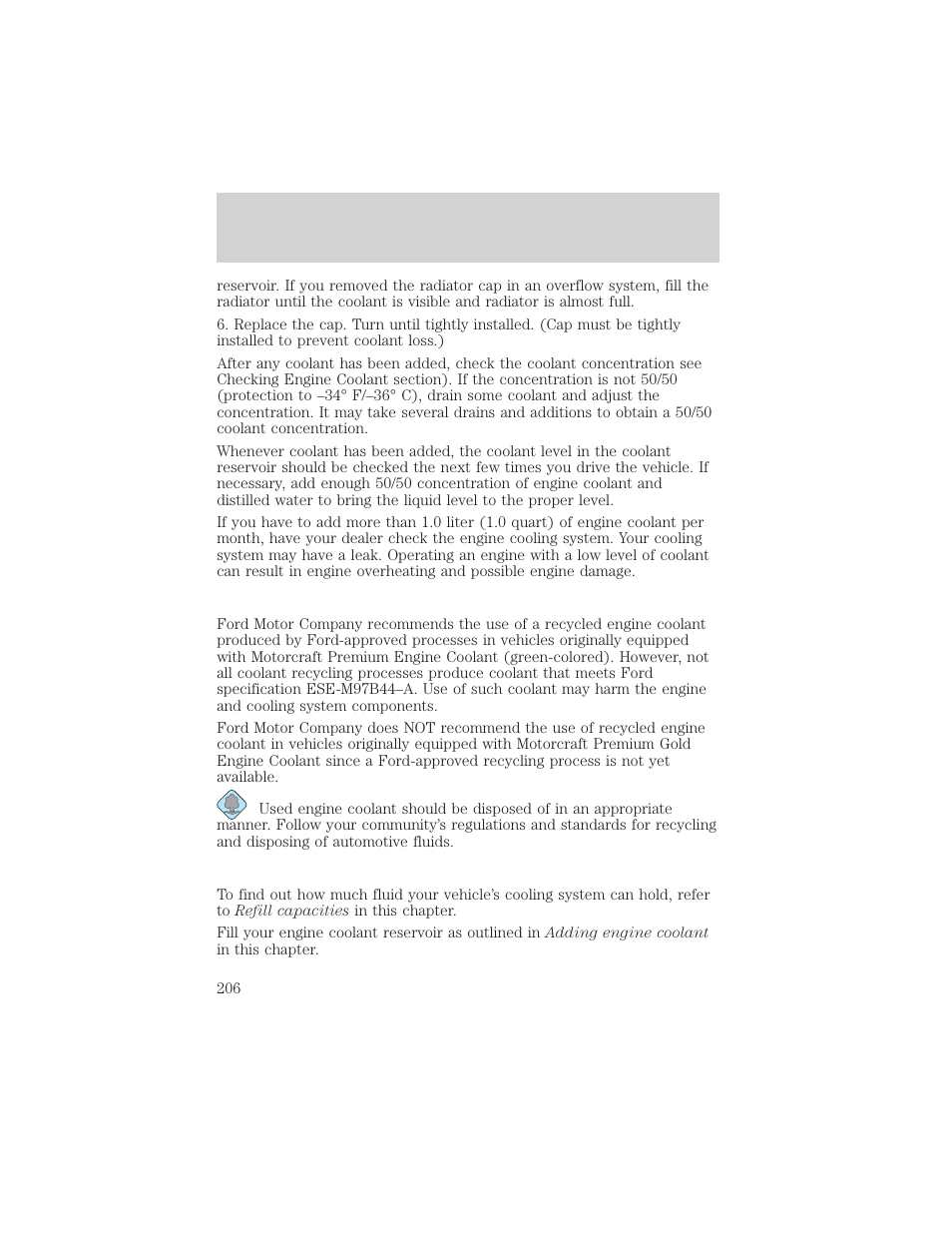Maintenance and specifications | Mercury Grand Marquis 2002 User Manual | Page 206 / 248