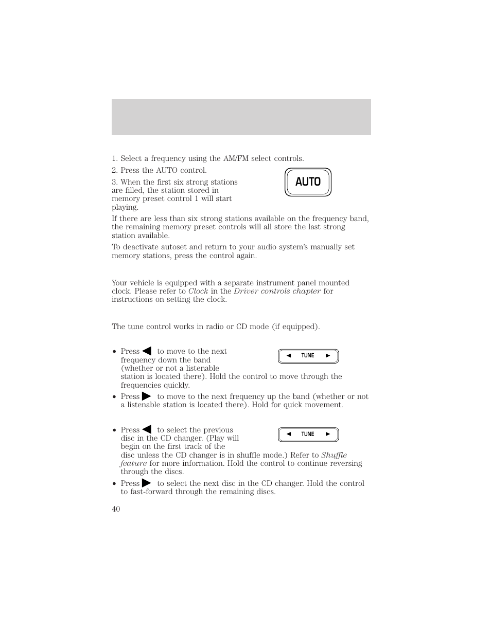 Auto, Entertainment systems | Mercury Grand Marquis 2002 User Manual | Page 40 / 248