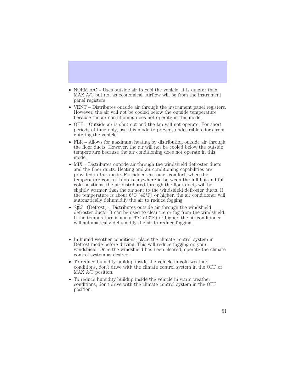 Climate controls | Mercury Grand Marquis 2002 User Manual | Page 51 / 248