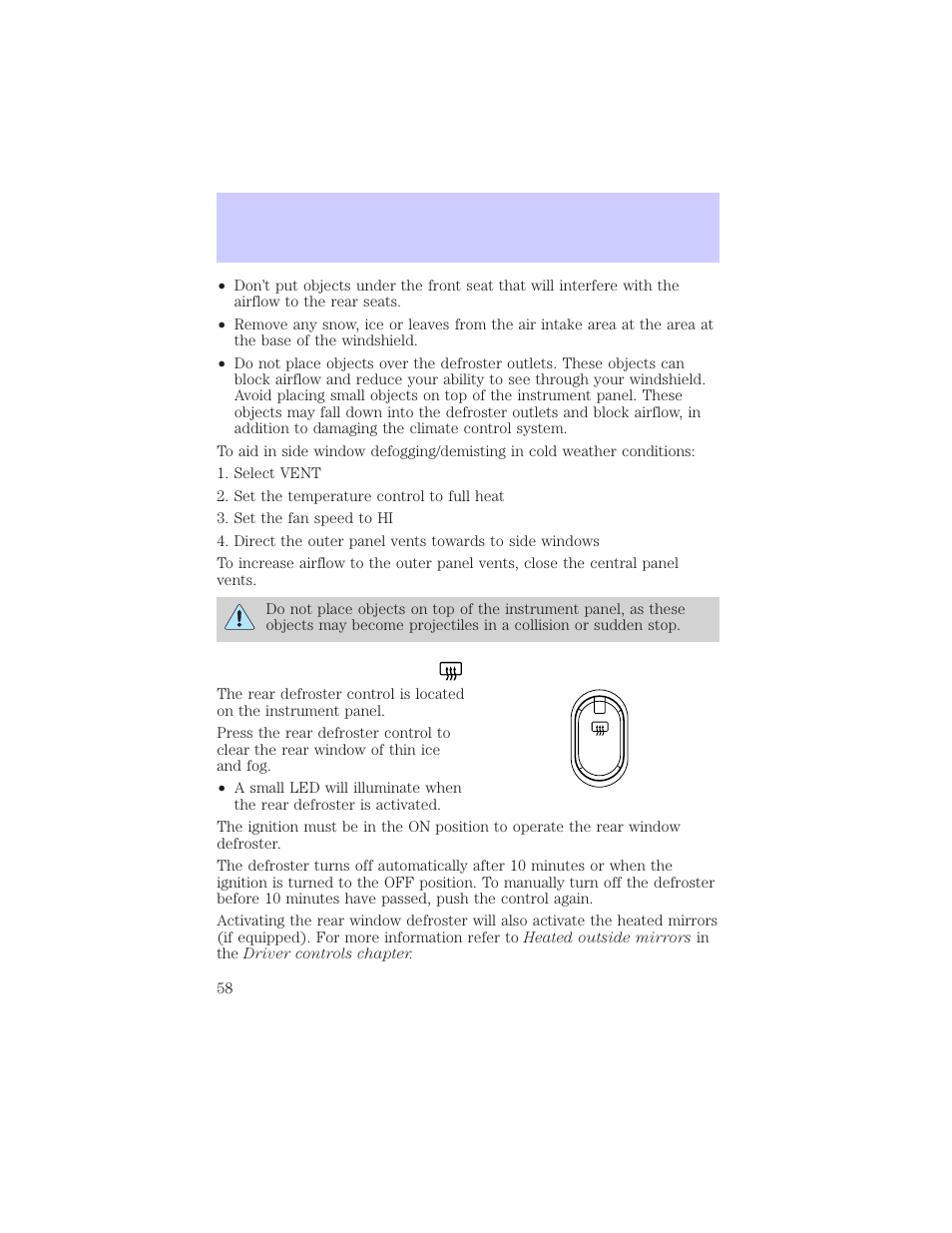 Climate controls | Mercury Grand Marquis 2002 User Manual | Page 58 / 248