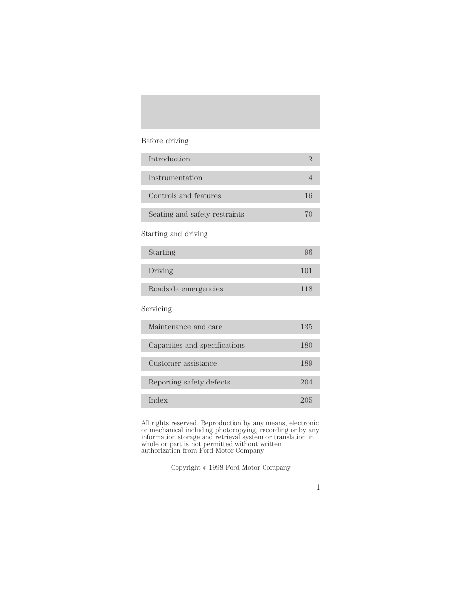 Mercury Sable 1999 User Manual | 216 pages