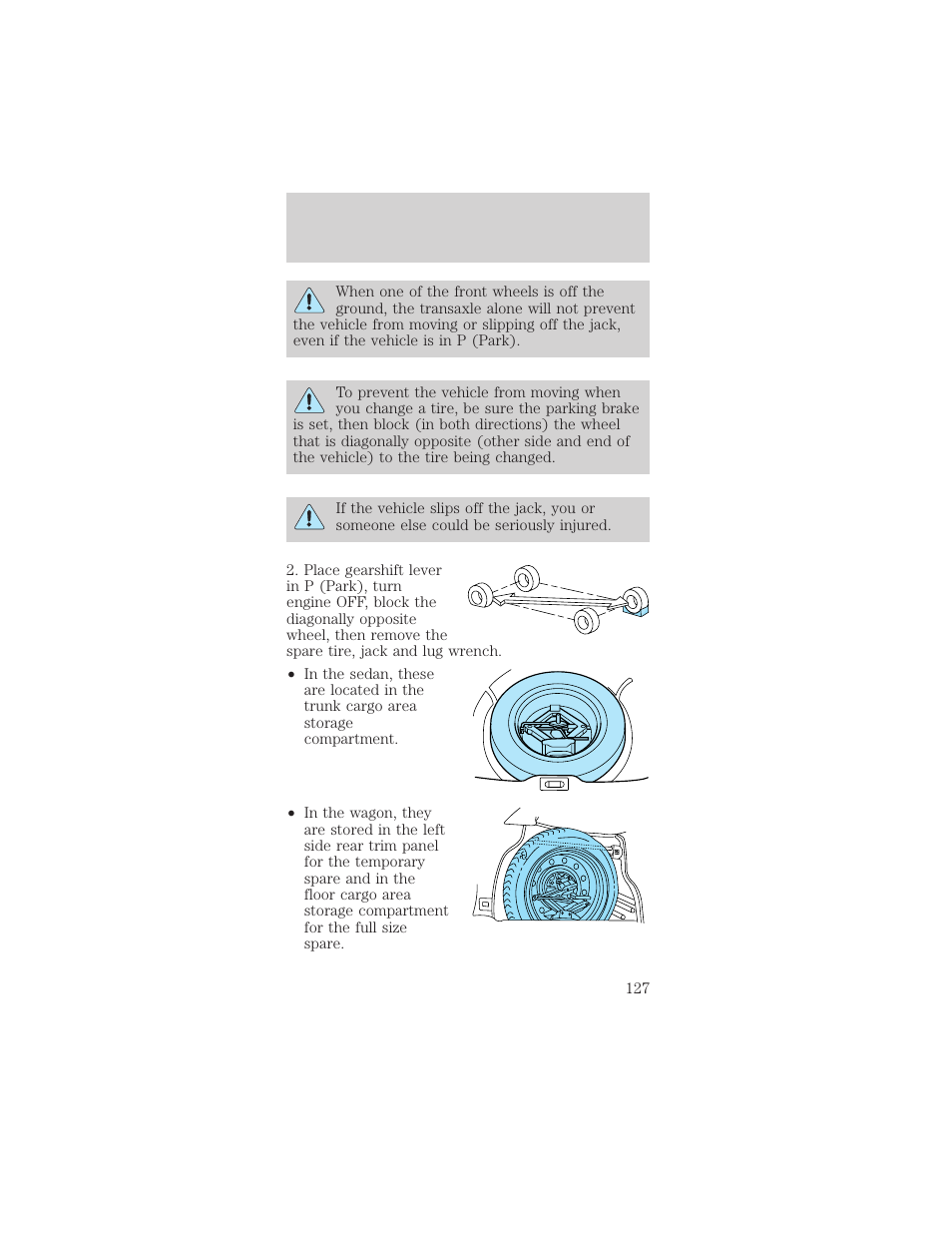 Roadside emergencies | Mercury Sable 1999 User Manual | Page 127 / 216