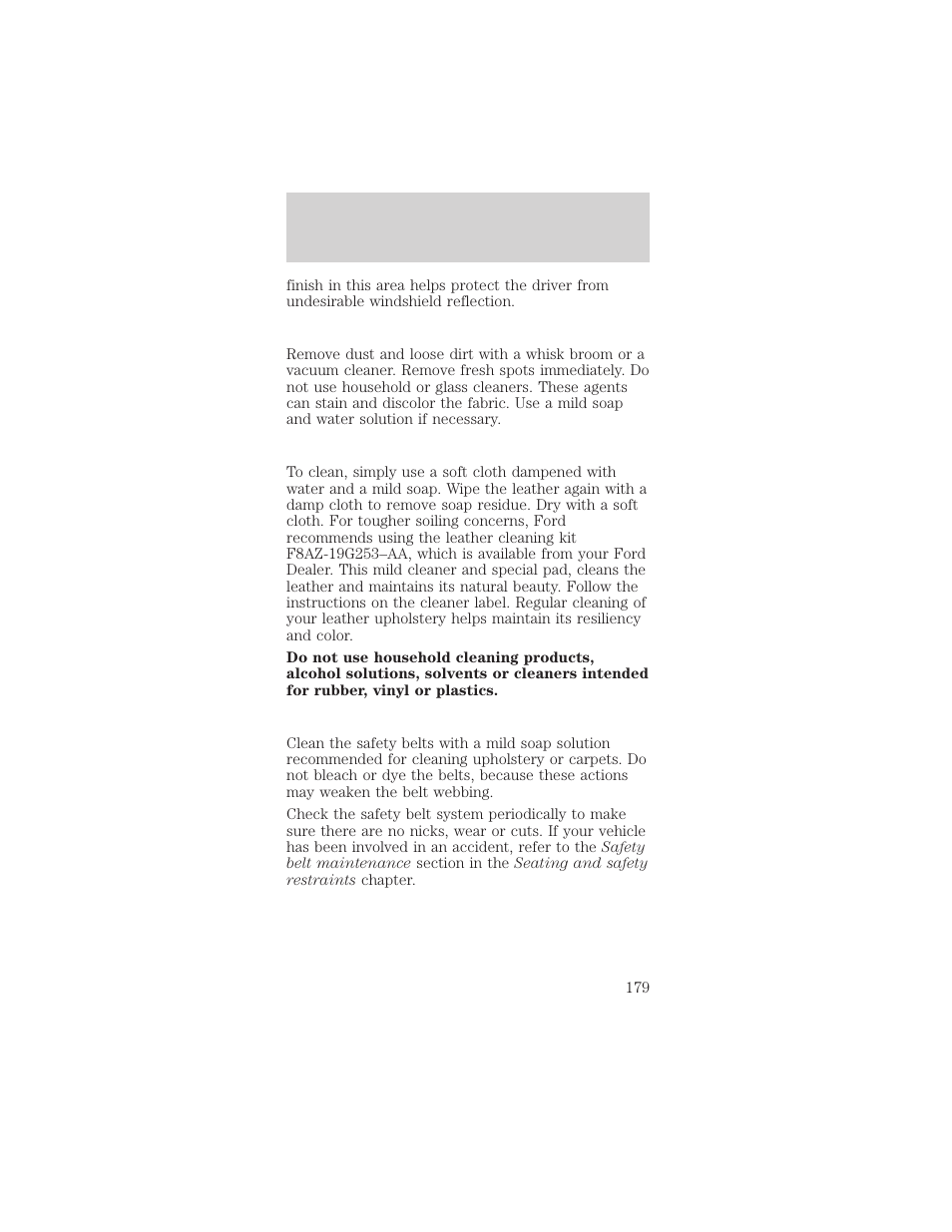 Maintenance and care | Mercury Sable 1999 User Manual | Page 179 / 216