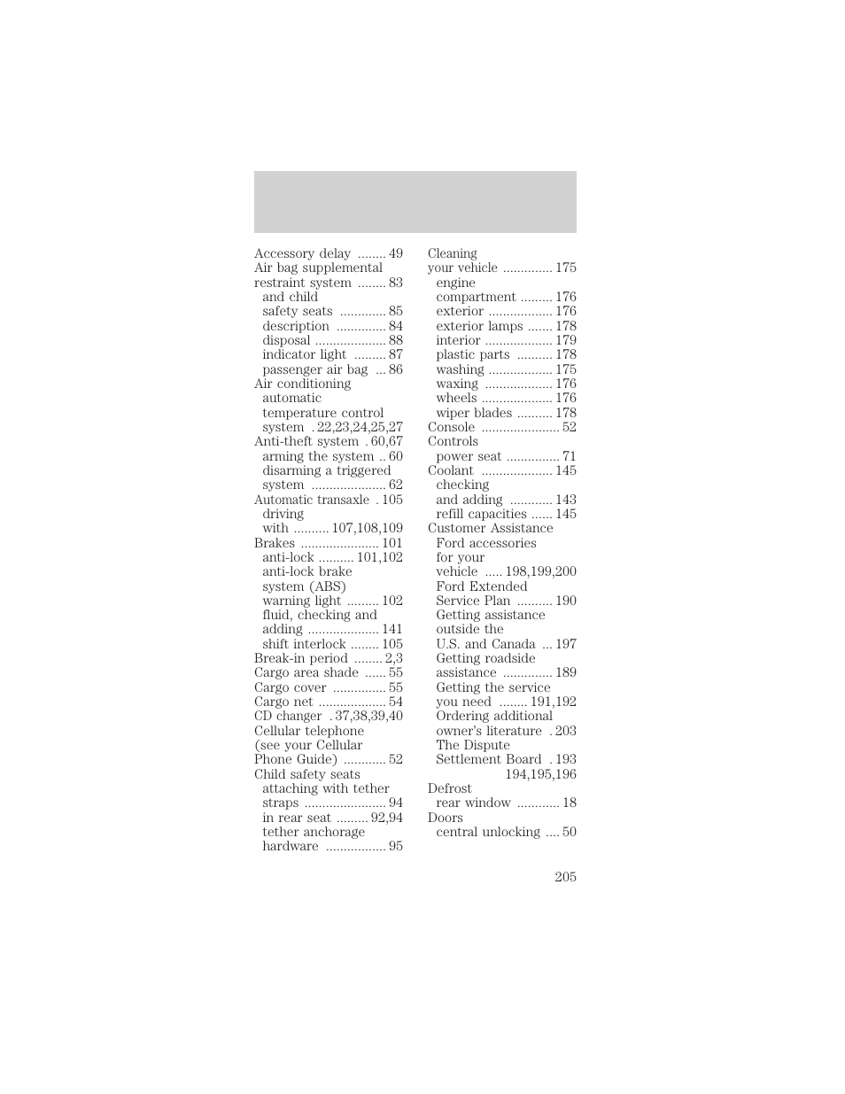 Index | Mercury Sable 1999 User Manual | Page 205 / 216