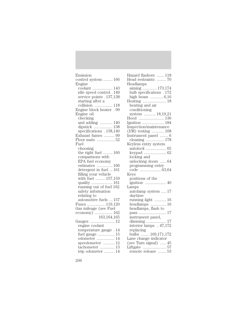 Index | Mercury Sable 1999 User Manual | Page 206 / 216
