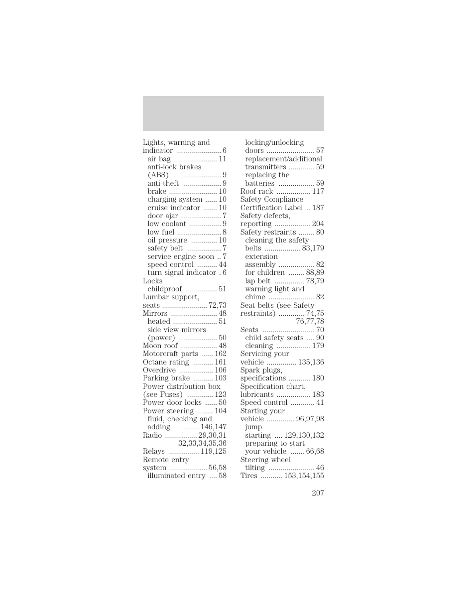 Index | Mercury Sable 1999 User Manual | Page 207 / 216