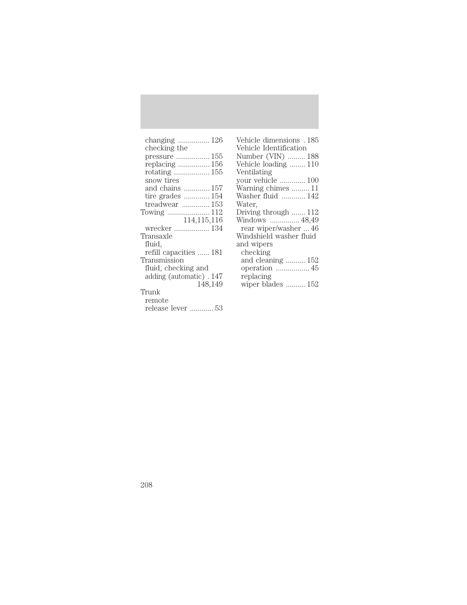 Index | Mercury Sable 1999 User Manual | Page 208 / 216
