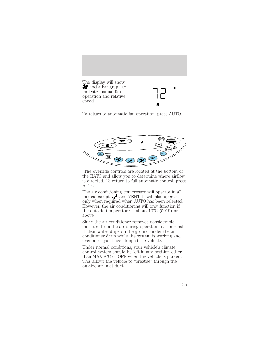 Controls and features, Auto fan | Mercury Sable 1999 User Manual | Page 25 / 216