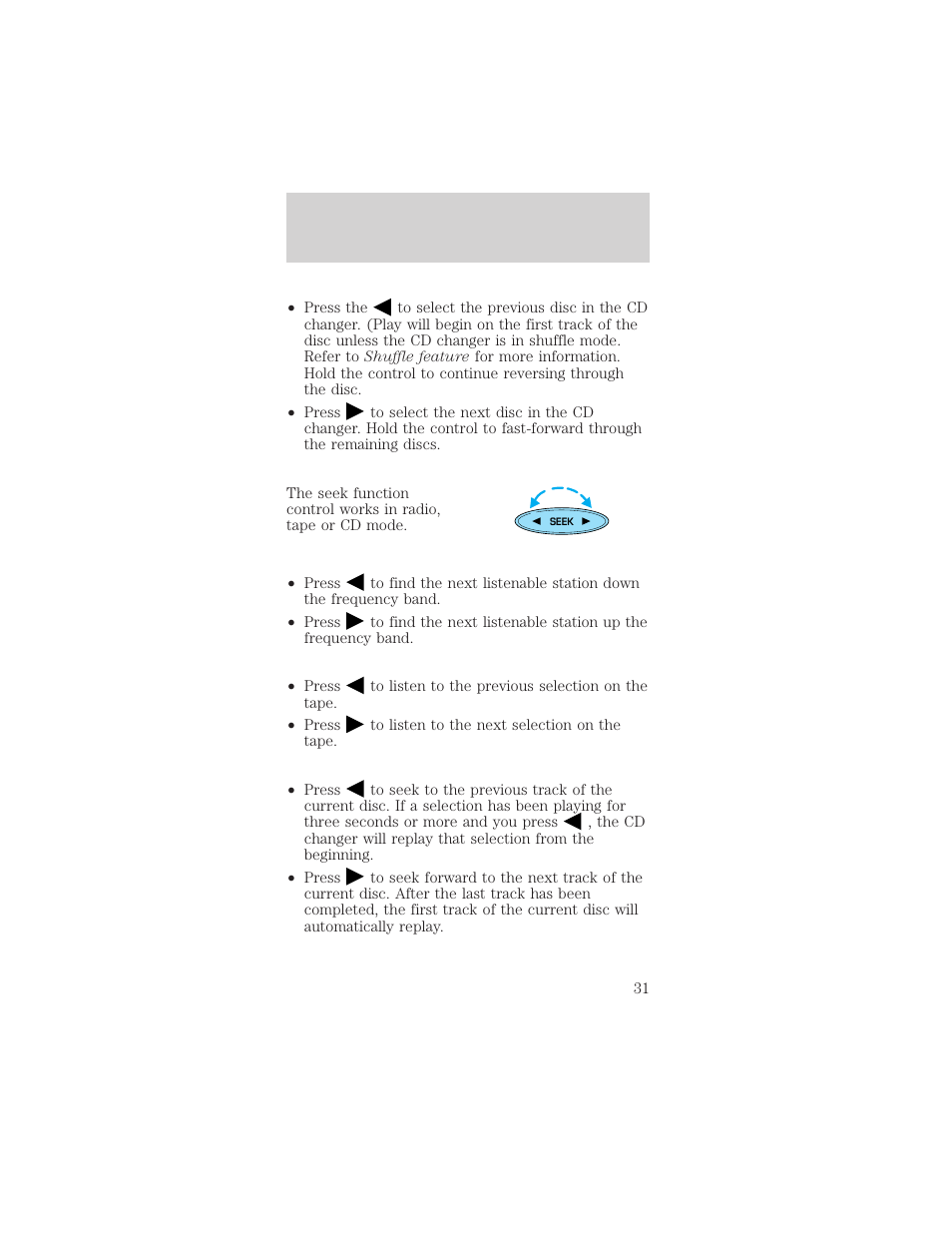 Controls and features | Mercury Sable 1999 User Manual | Page 31 / 216