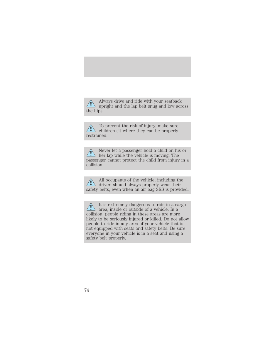 Seating and safety restraints | Mercury Sable 1999 User Manual | Page 74 / 216
