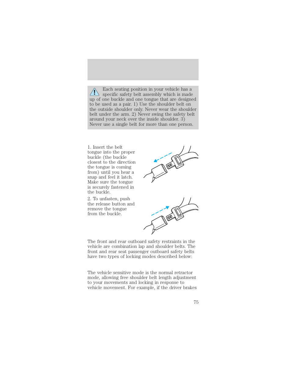 Seating and safety restraints | Mercury Sable 1999 User Manual | Page 75 / 216