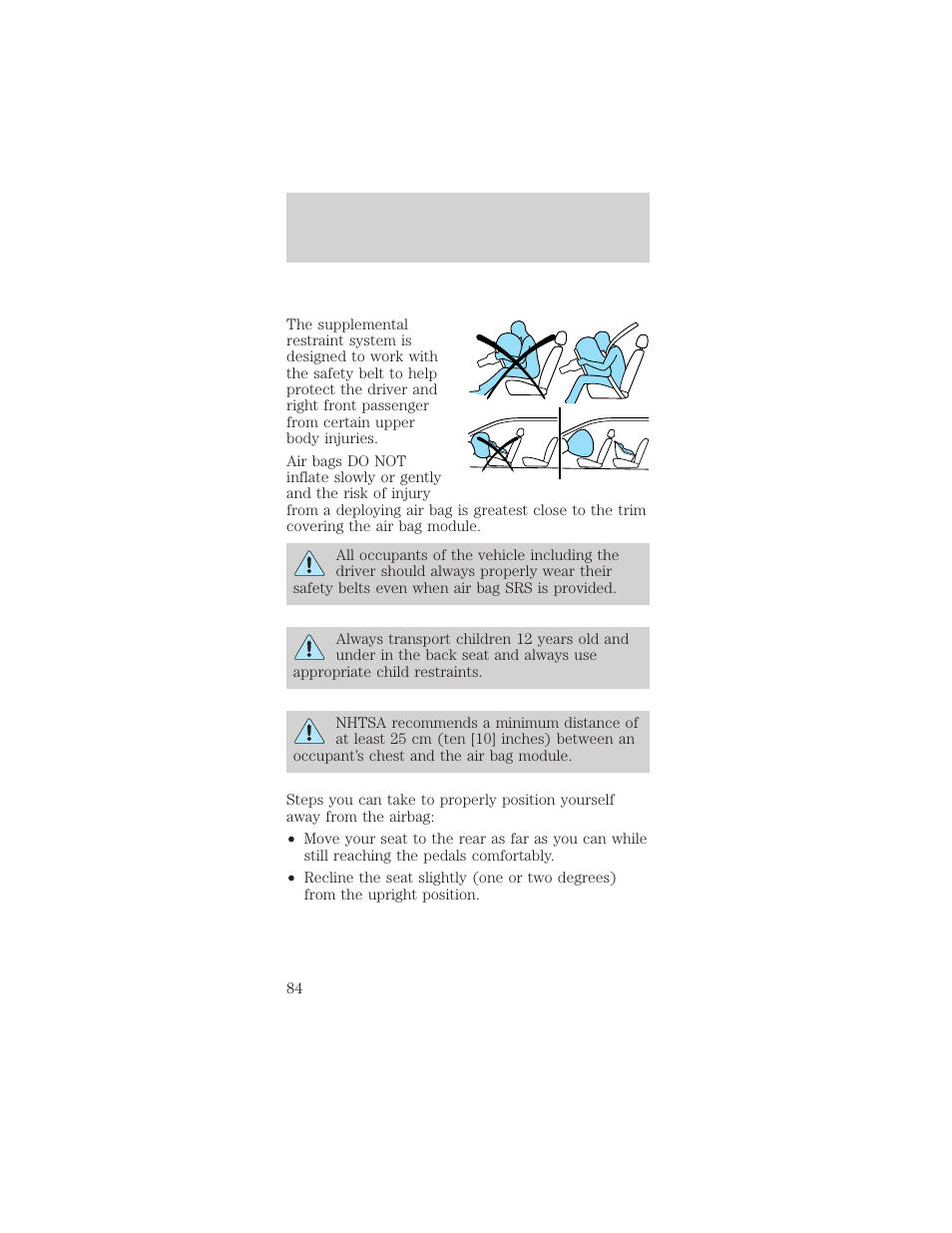 Seating and safety restraints | Mercury Sable 1999 User Manual | Page 84 / 216