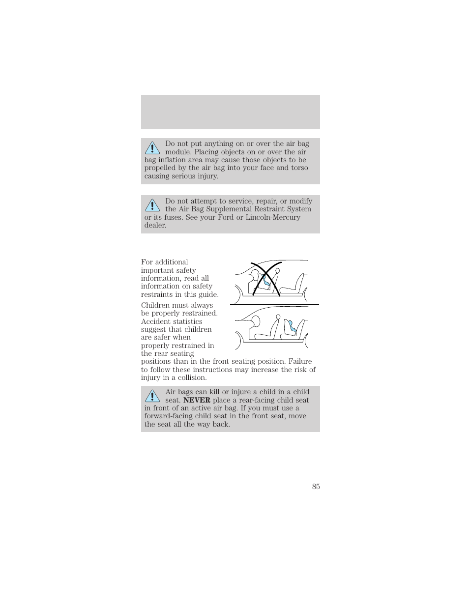 Seating and safety restraints | Mercury Sable 1999 User Manual | Page 85 / 216