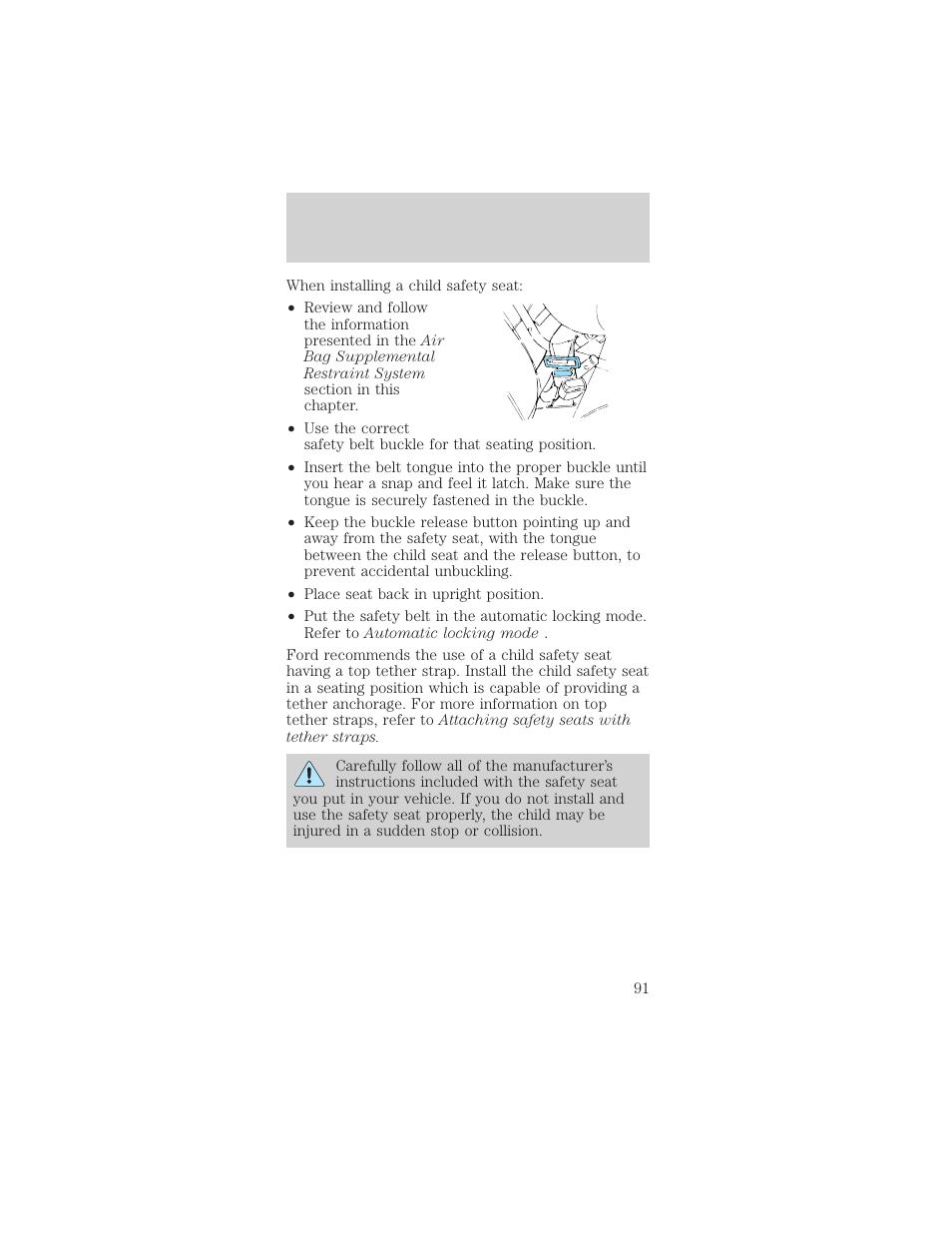 Seating and safety restraints | Mercury Sable 1999 User Manual | Page 91 / 216