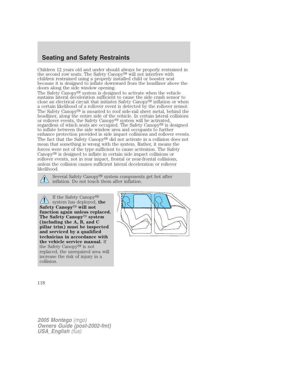 Seating and safety restraints | Mercury Mountaineer 2005 User Manual | Page 118 / 264