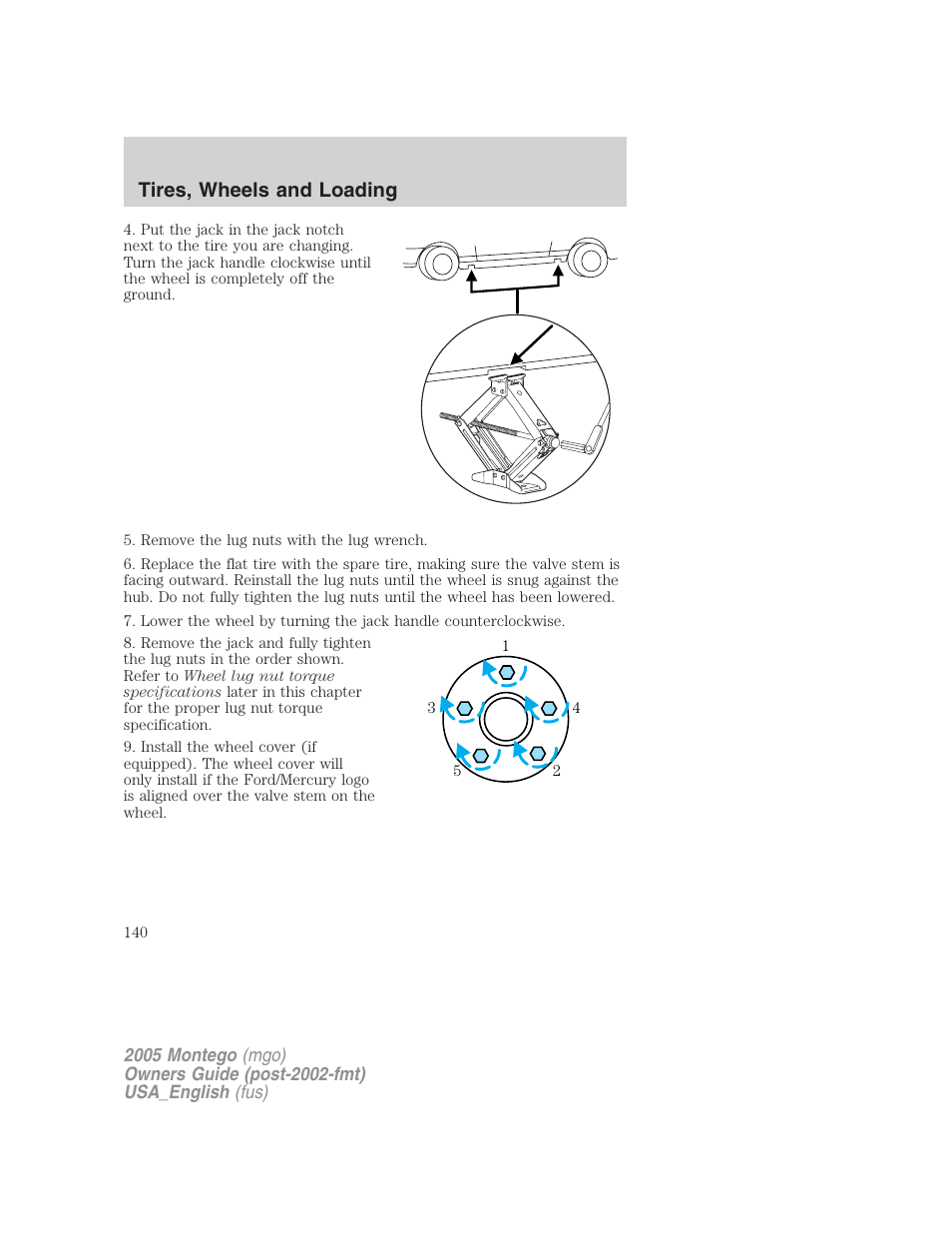 Tires, wheels and loading | Mercury Mountaineer 2005 User Manual | Page 140 / 264