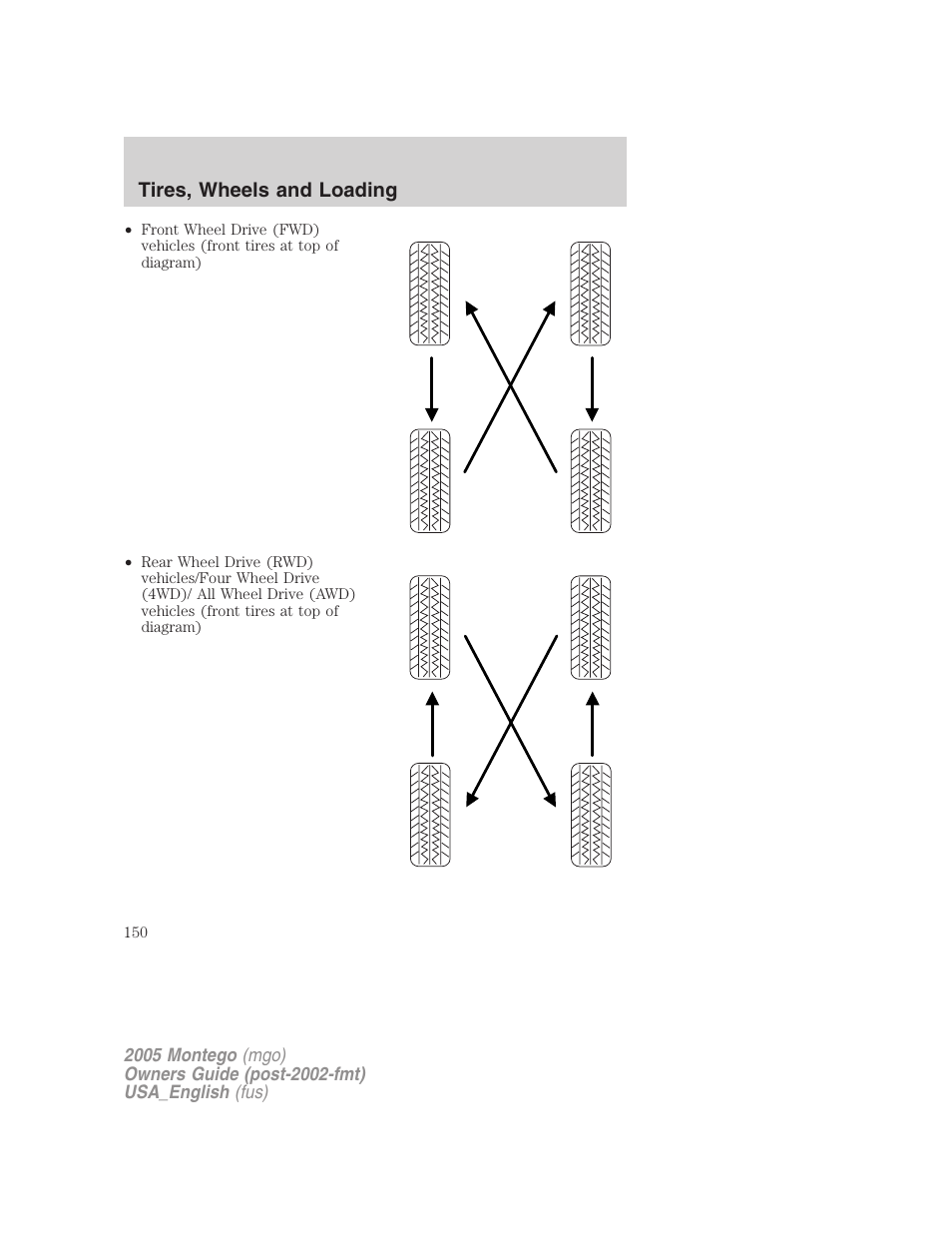 Tires, wheels and loading | Mercury Mountaineer 2005 User Manual | Page 150 / 264