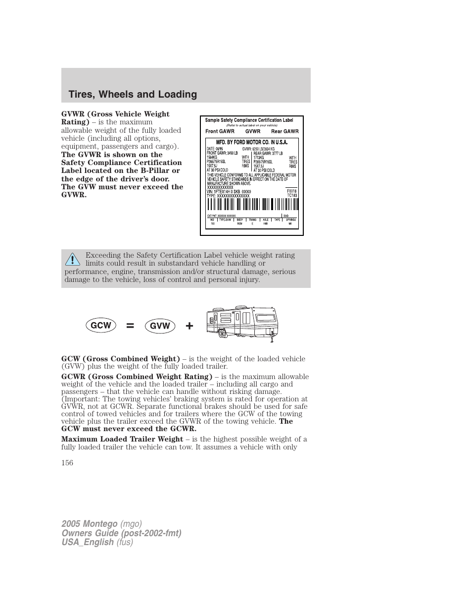 Tires, wheels and loading | Mercury Mountaineer 2005 User Manual | Page 156 / 264