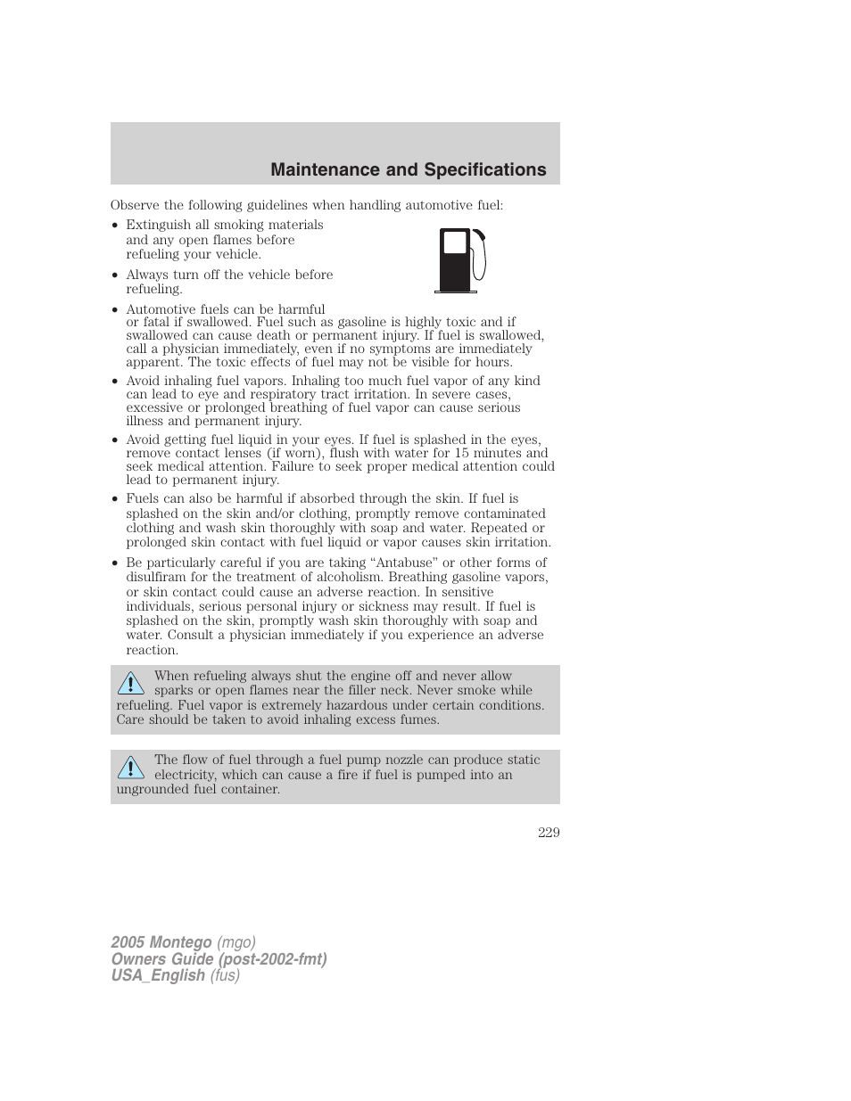 Maintenance and specifications | Mercury Mountaineer 2005 User Manual | Page 229 / 264