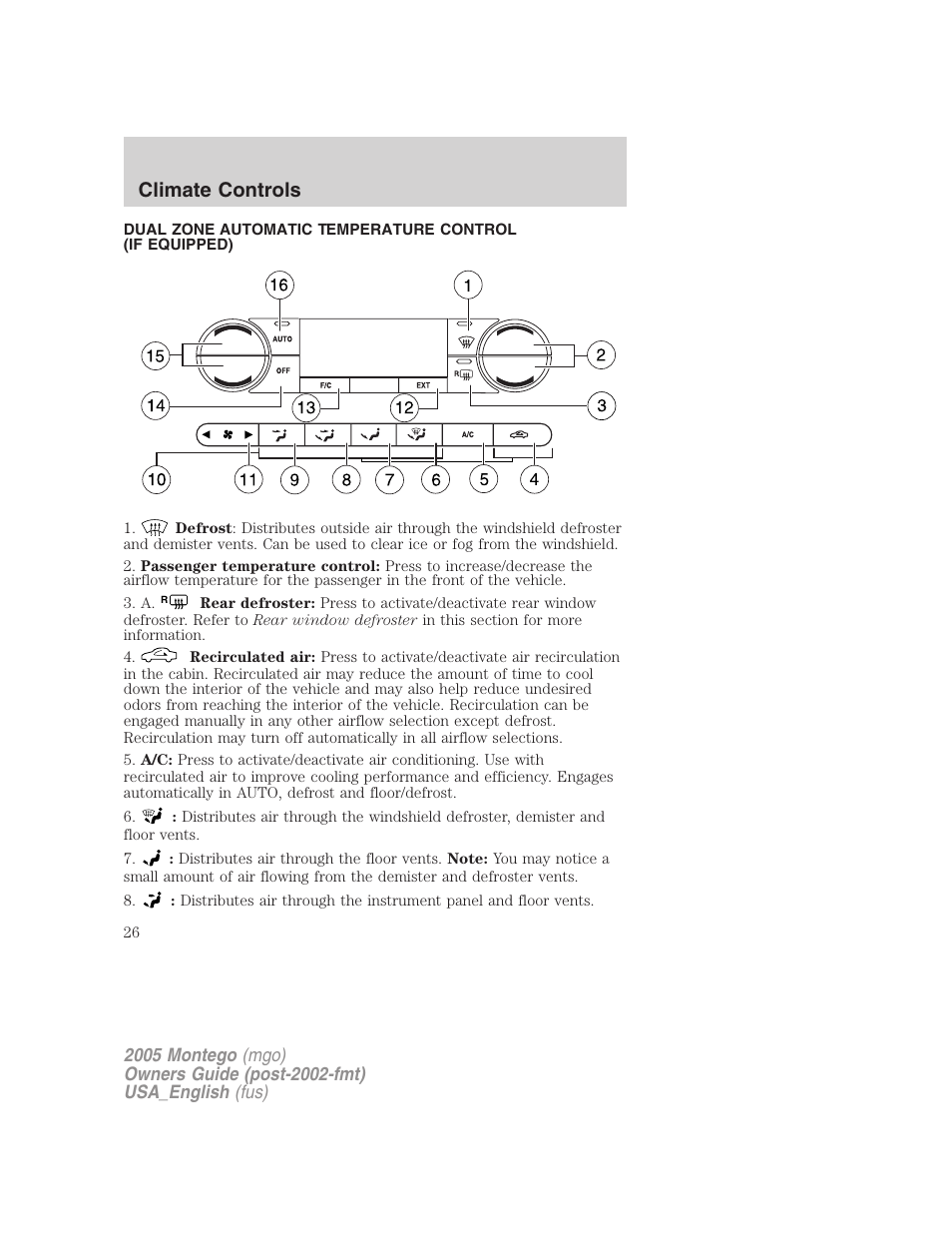 Electronic automatic temperature control, Climate controls | Mercury Mountaineer 2005 User Manual | Page 26 / 264