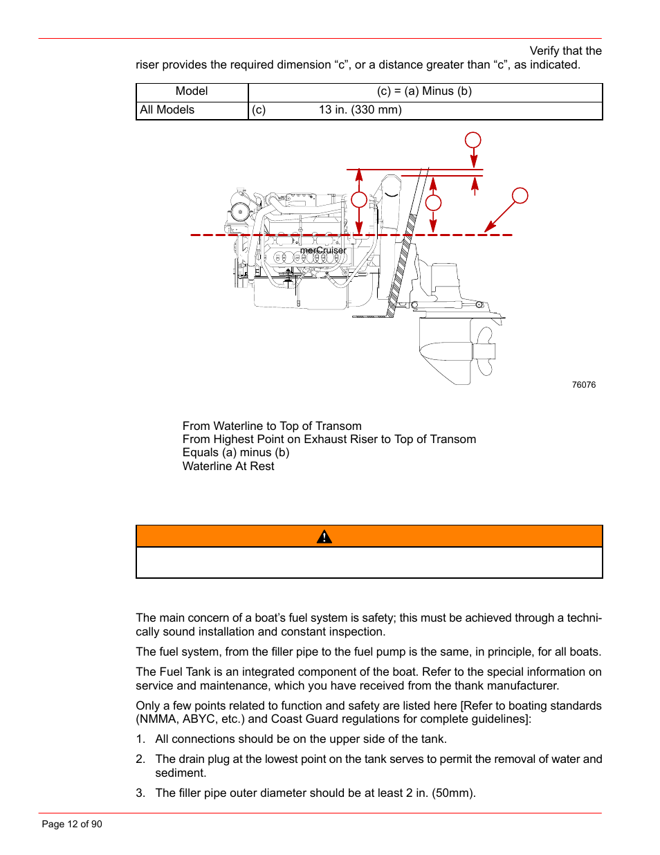 Fuel delivery system, General, Warning | Mercury INSTALLATION MANUAL D7.3L D-TRONIC User Manual | Page 12 / 90