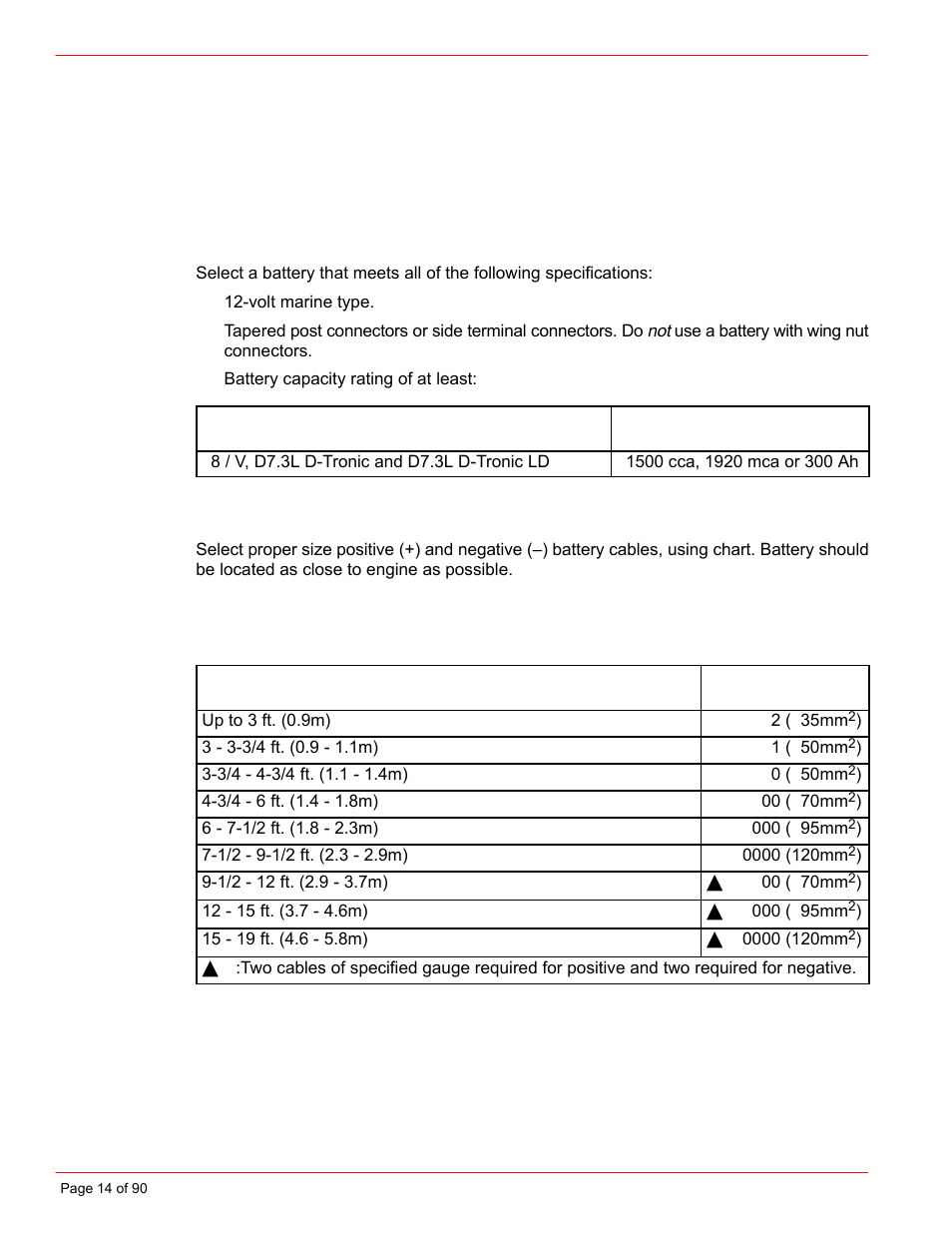 Battery, Battery cables | Mercury INSTALLATION MANUAL D7.3L D-TRONIC User Manual | Page 14 / 90