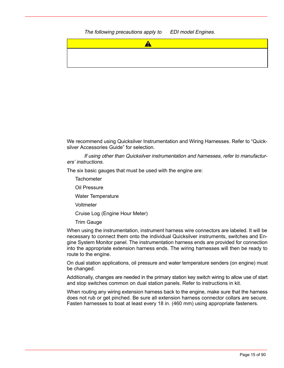 Edi electrical system precautions, Instrumentation, Caution | Mercury INSTALLATION MANUAL D7.3L D-TRONIC User Manual | Page 15 / 90