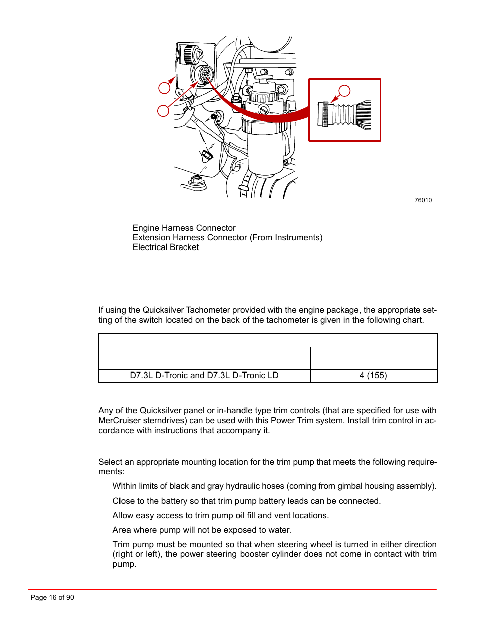 Power trim control, Power trim pump location | Mercury INSTALLATION MANUAL D7.3L D-TRONIC User Manual | Page 16 / 90