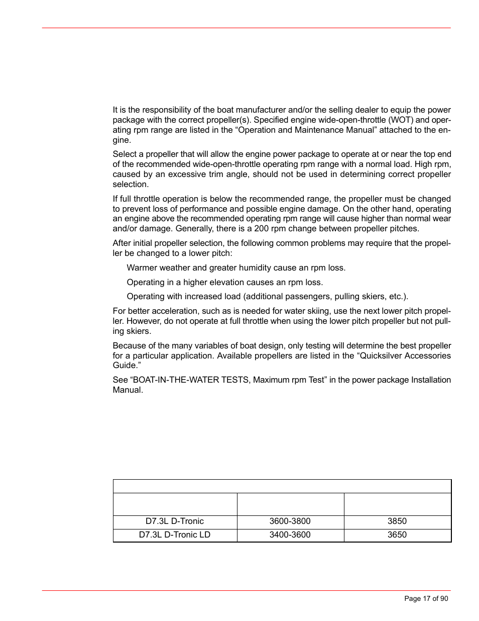 Propeller selection | Mercury INSTALLATION MANUAL D7.3L D-TRONIC User Manual | Page 17 / 90