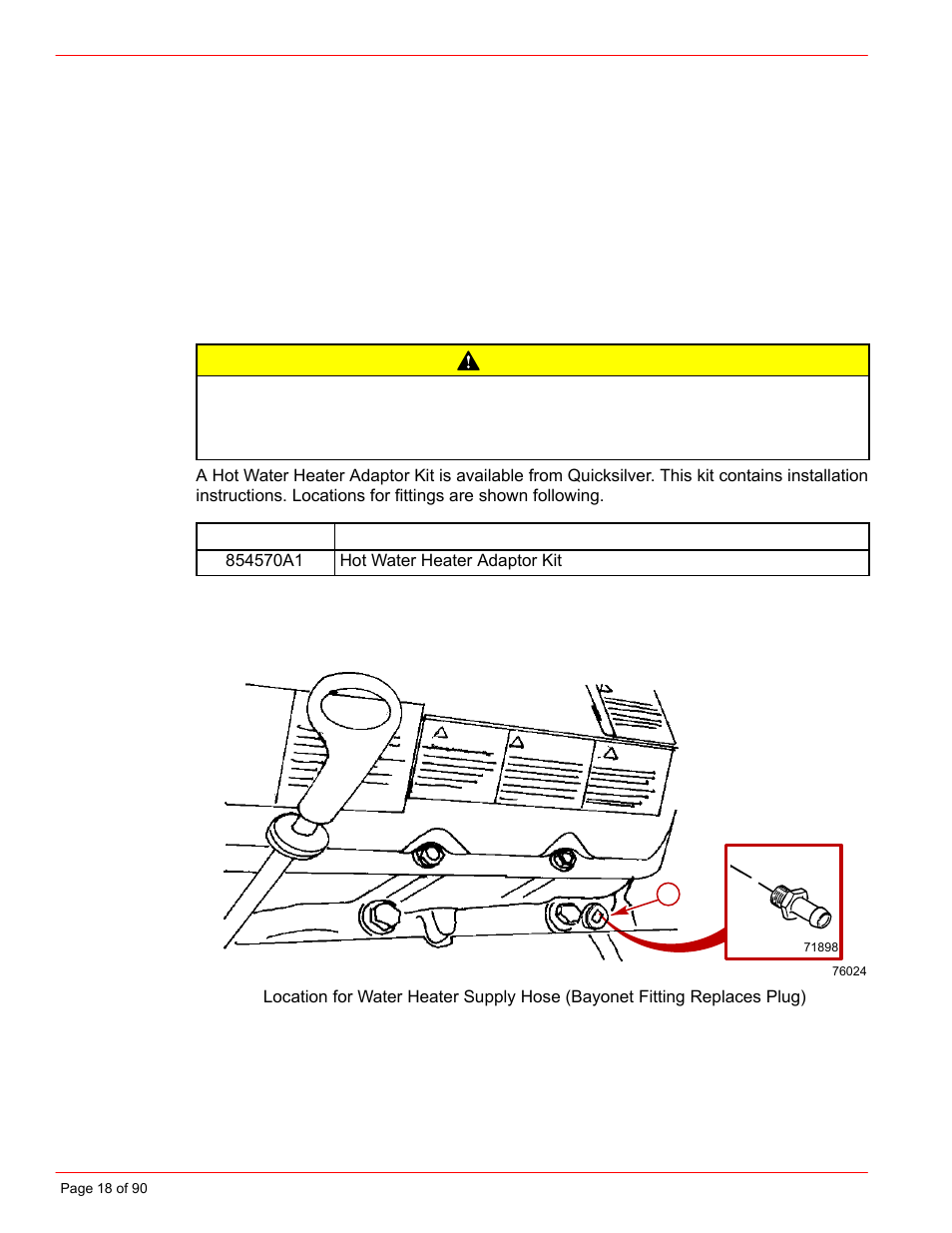 Hot water heater installation, Recommendation, Caution | Hot water heater installation recommendation | Mercury INSTALLATION MANUAL D7.3L D-TRONIC User Manual | Page 18 / 90