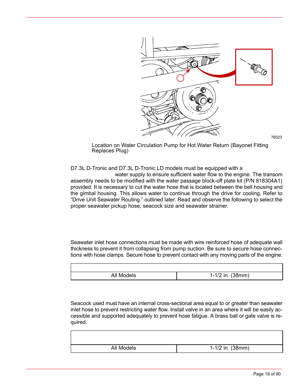 Seawater connections, Seawater connections - general information | Mercury INSTALLATION MANUAL D7.3L D-TRONIC User Manual | Page 19 / 90